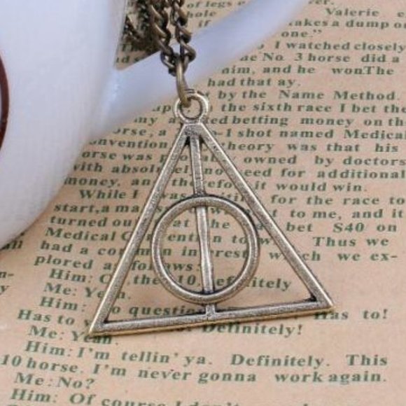 Deathly Hallows Symbol Silver or Bronze Necklace - Picture 2 of 3